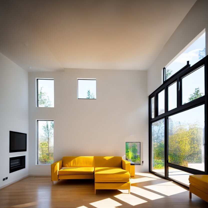 Interior photograph of a bright modern house, 8k, ultra HD