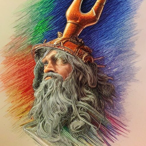  Colored pencil art, Merlin's staff, highly detailed, artstation, MasterPiece, Award-Winning, Caran d'Ache Luminance