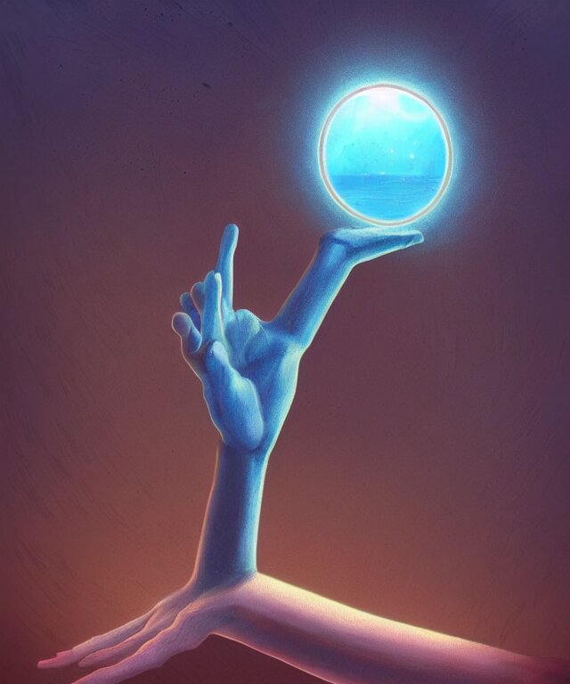 a giant hand reaching from a portal in the sky, in the art style of robbie trovino, digital painting, artstation, instagram, sharp focus, illustration, surrealism 