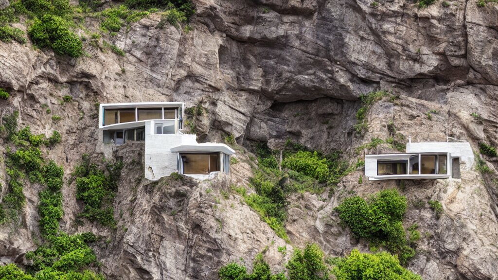 house built on the side of a cliff, award winning photo