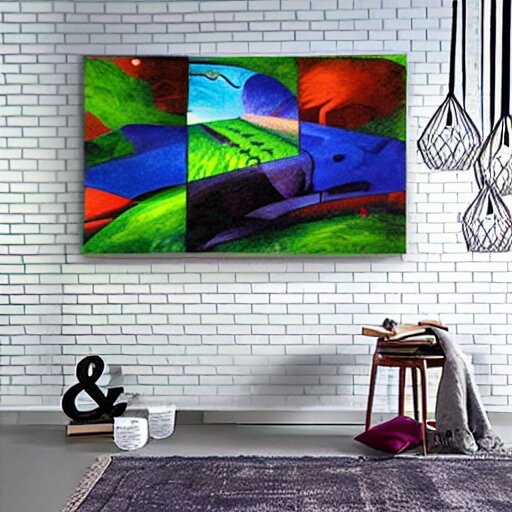 portrait and landscape painting on a wall. visual but generative art, polished and fully lit environments elements and characters vibrant colors glistening geometric with fibonacci spacing high definition, axonometric drawings, liminal diffusion, liminal spaces and environments, latent space environment chirality expression. think like a baby. 