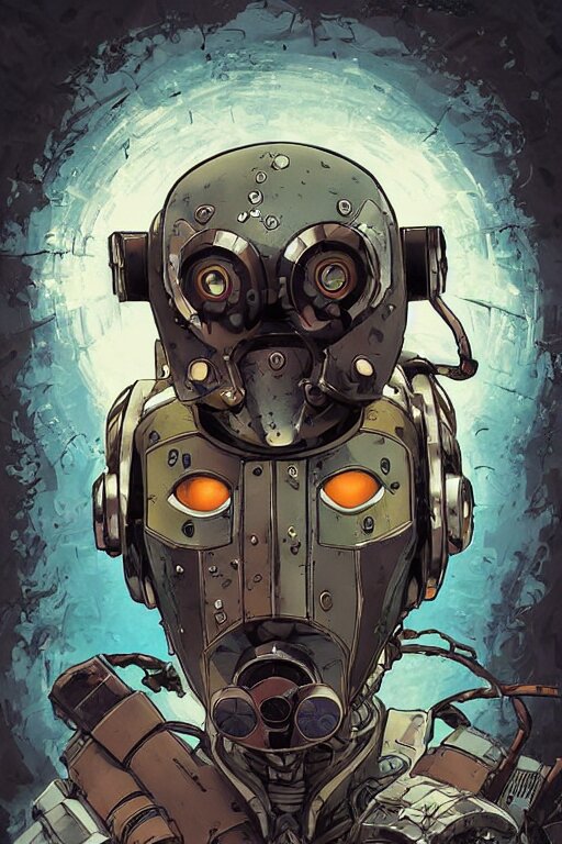 
robot ninja mask helmet bot borderland that looks like it is from Borderlands and by Feng Zhu and Loish and Laurie Greasley, Victo Ngai, Andreas Rocha, John Harris 
