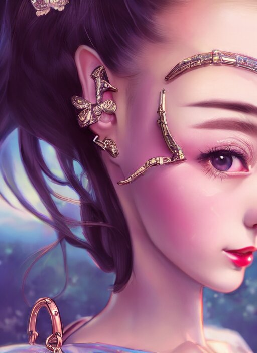 a pin up and beautiful fashion dreamlke japan girl with lv jewelry, character art, art by artgerm, wlop, loish, hyperdetailed, 8 k realistic, symmetrical, global illumination, radiant light, frostbite 3 engine, cryengine, dof, trending on artstation, digital art, chanel, dior, detailed background 