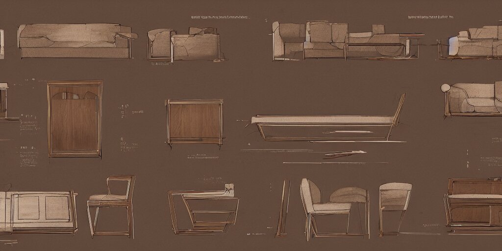 furniture design, furniture design sheet, Greg Rutkowski, Zabrocki, Karlkka, Jayison Devadas, Phuoc Quan, trending on Artstation, 8K, ultra wide angle, zenith view, pincushion lens effect