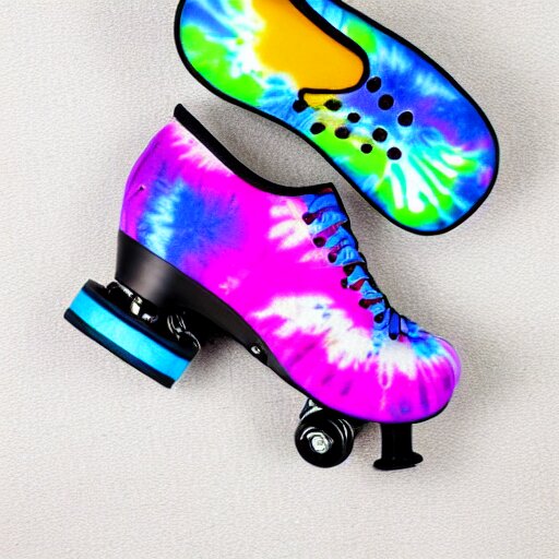 tie - die roller skates on a white background 