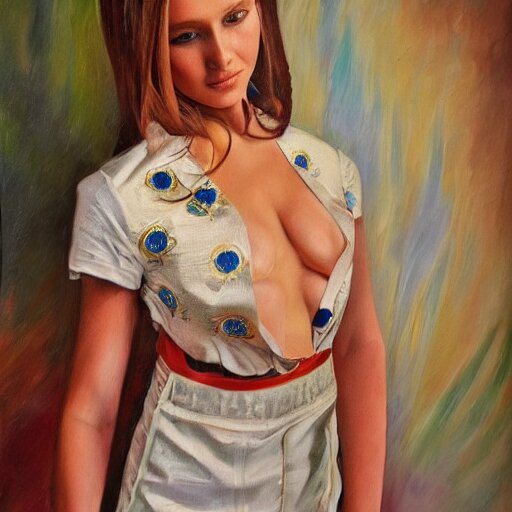 hyperrealism oil painting of ukrainian model in vyshyvanka shirt 