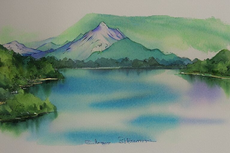 west lake summer watercolor pen light color trending on artstation 