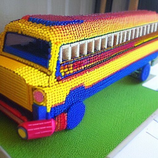 school bus made of pencils