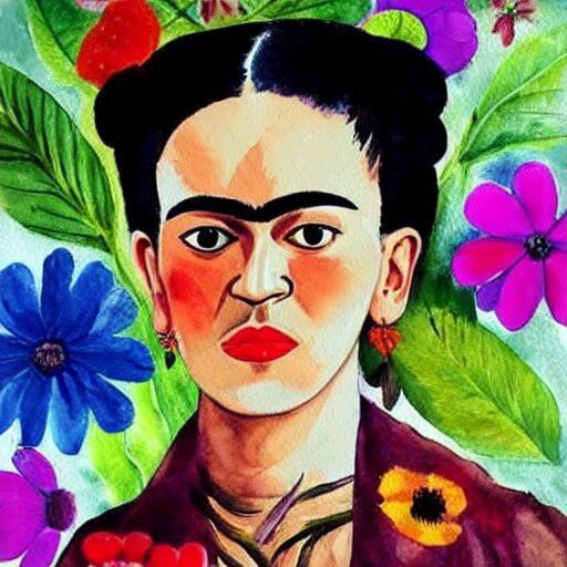 painting of colorful wild flowers frida kahlo style in Watercolor