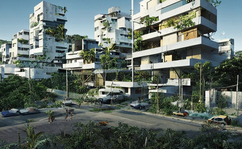 a contemporary modernist favela environment, many wild animals, simplicity, minimalist, elegant, glass panes, billboards, glowing lights, soft ambient lighting, photorealism, unreal engine, art by michael whelan and chris moore and howard david johnson and tim white and dan giancola 