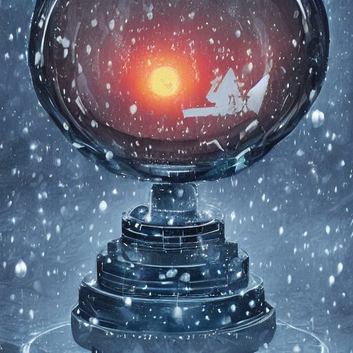 a rainstorm inside a snowglobe. Beautiful colorful clouds in moody greys and blues. High quality digital art, trending on artstation