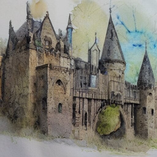 (((((((watercolor sketch of Gothic revival castle gatehouse. painterly, book illustration watercolor granular splatter dripping paper texture. pen and ink))))))) . muted colors. by Jean-Baptiste Monge !!!!!!!!!!!!!!!!!!!!!!!!!!!!!!!!!!!!!!!!