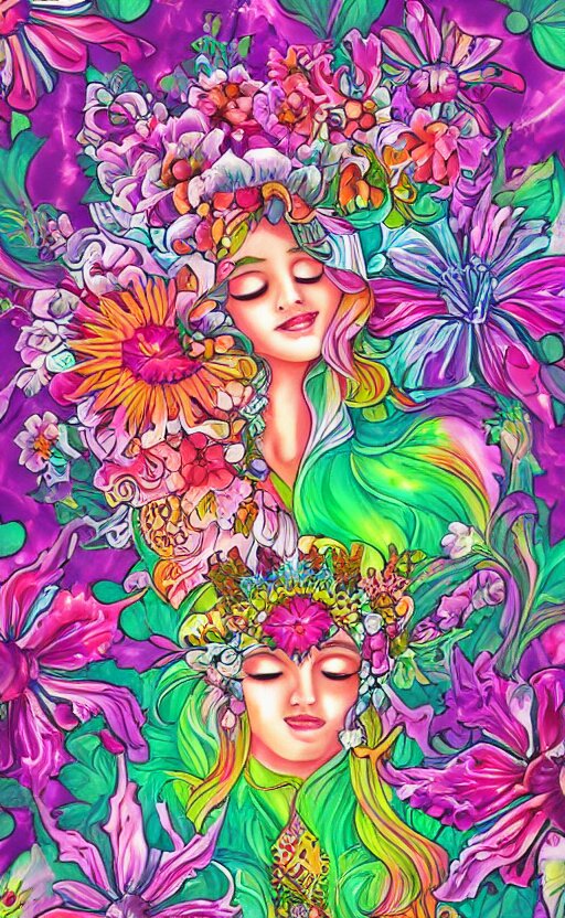 tranquil oblivion,  floral queen, artwork by artgem, art by lisa frank