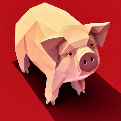 low poly pig, isometric view, blank background 