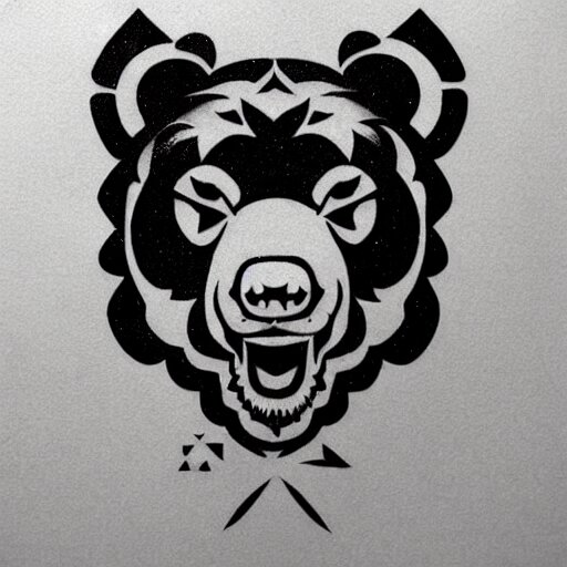 tattoo design, stencil, bear, fierce, 