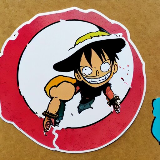 die cut sticker, luffy is joyboy, splatter paint on paper 