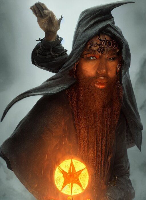 black magic sorcerer with a book of spells, dramatic, death, cinematic, ultra realistic, 8 k, highly detailed, trending on artstation 