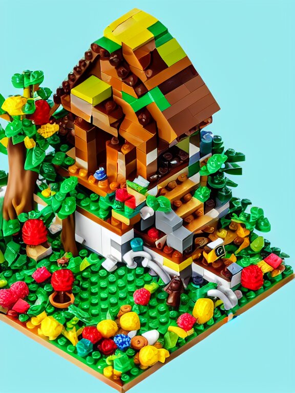 miniature isometric lego diorama of fruit forest 