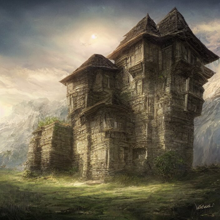 a building in a serene landscape, fantasy art 