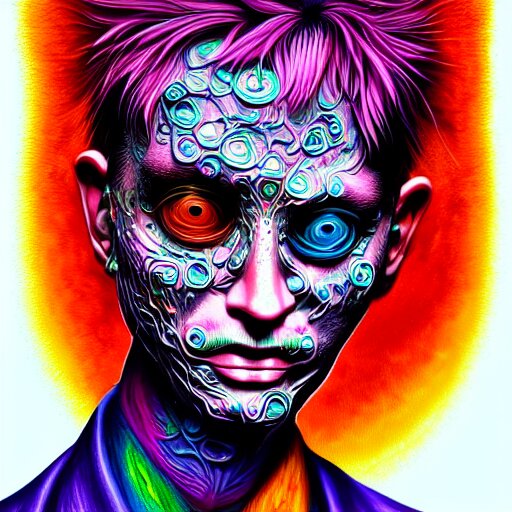 An extremely psychedelic portrait of punk rock, surreal, LSD, face, detailed, intricate, elegant, lithe, highly detailed, digital painting, artstation, concept art, smooth, sharp focus, illustration