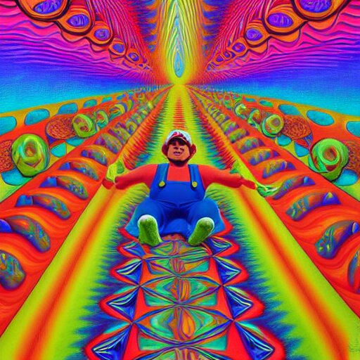 painting of mario relaxing by alex grey, psychedelic, vibrant, digital art, acrylic, 