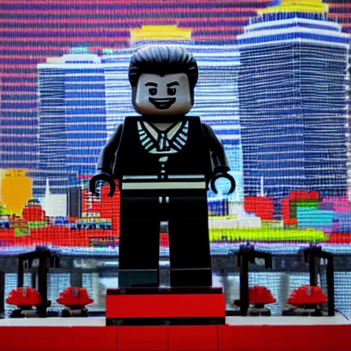 a xi jinping lego statue, in the style of synthwave, auoroacore, power, 