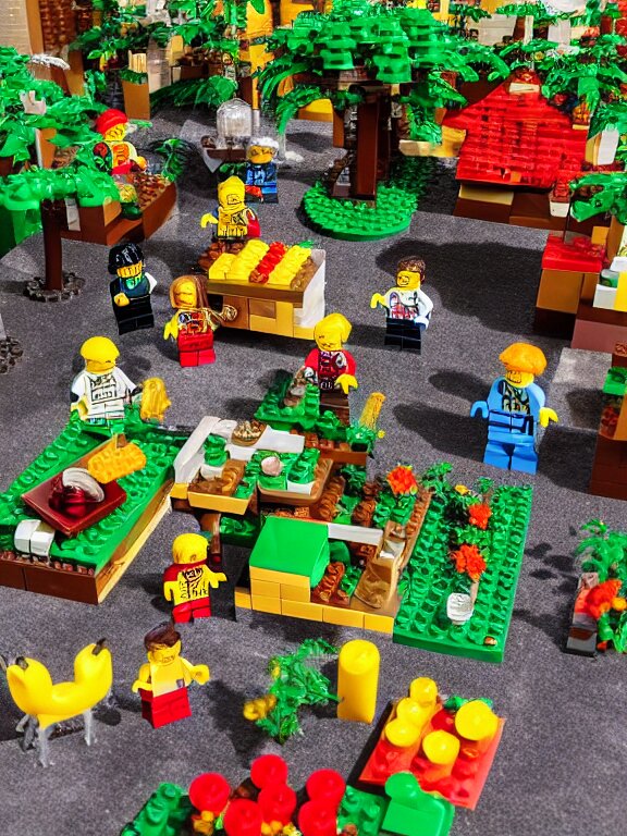 miniature isometric lego diorama of fruit forest 