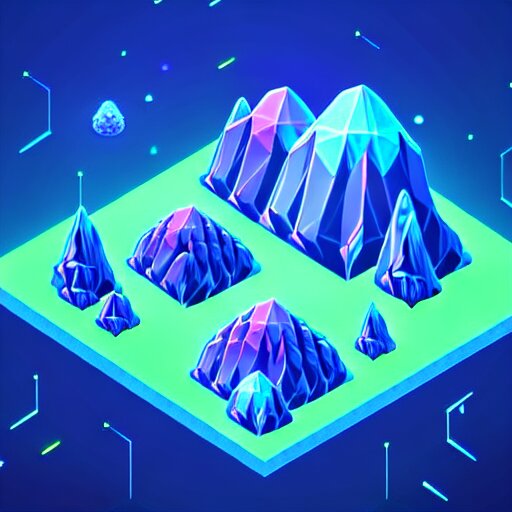 mobile game asset, isometric staircase, crystals, organic low poly vector design, bioluminescent alien - like plants of pandora, aesthetic of avatar's alien nature. we can see alien plants glowing in the dark arround the isometric itens in dark place cyan, orange smooth glow night photoshop filter low poly behance hd 