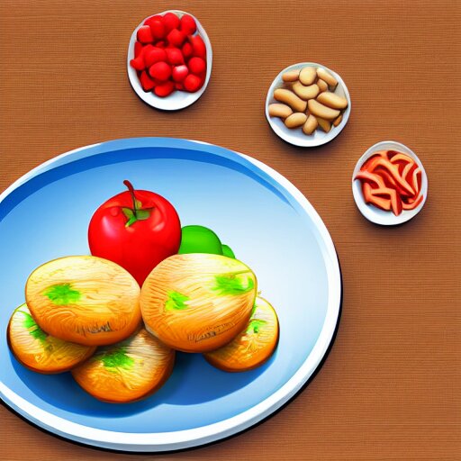 a plate of random food on the table, realistic,