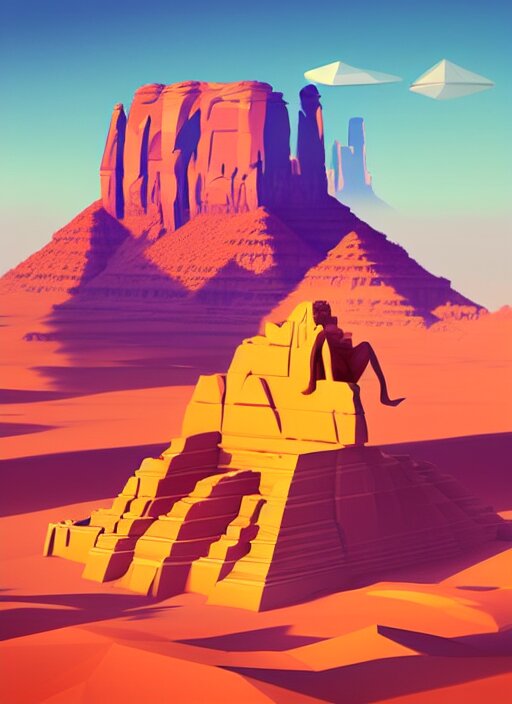 a low poly isometric render of sphinx in the style of monument valley, intricate, elegant, smooth shading, soft lighting, illustration, simple, solid shapes, by magali villeneuve, jeremy lipkin and michael garmash, rob rey and kentaro miura style, octane render 