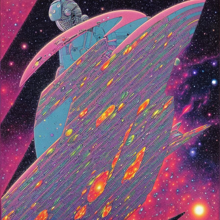 ( ( ( ( beautiful edge of the galaxy ) ) ) ) by mœbius!!!!!!!!!!!!!!!!!!!!!!!!!!!, overdetailed art, colorful, artistic record jacket design 