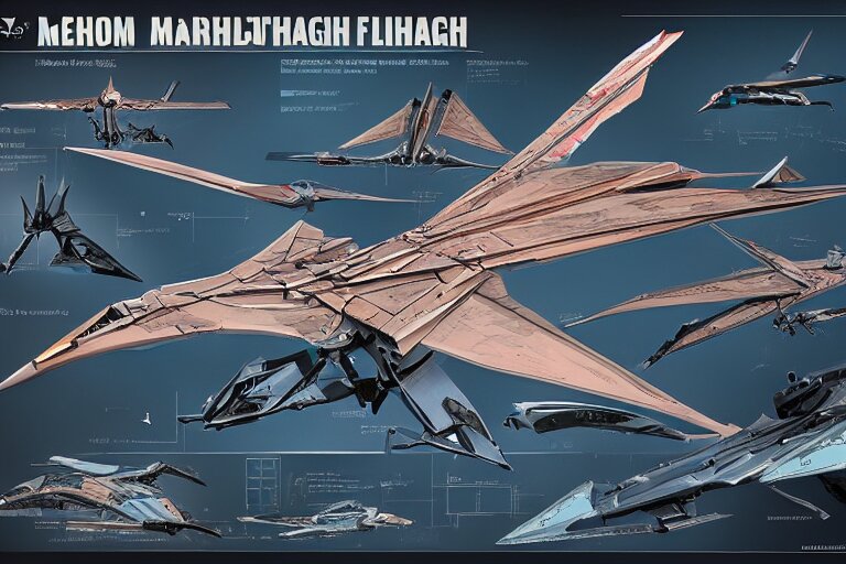 a pteranodon mecha fighter, ultra detailed engineering schematic, boeing concept art, cinematic lighting