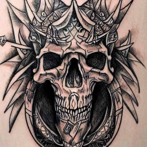 Very detailed masterpiece tattoo sketch of Dragon with skull