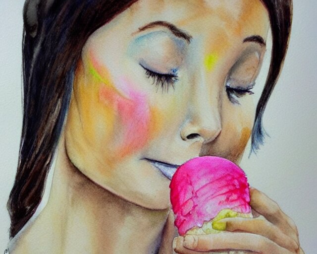 a girl with the ice cream watercolor colored pencil painting trending on artstation 