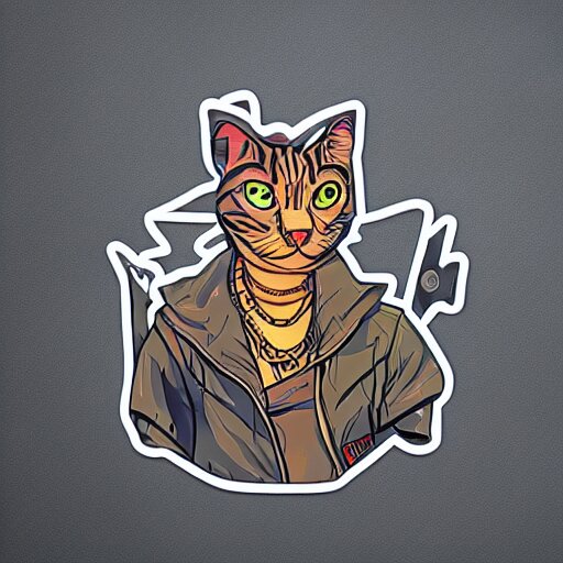 hydro sticker of a cyberpunk cat 