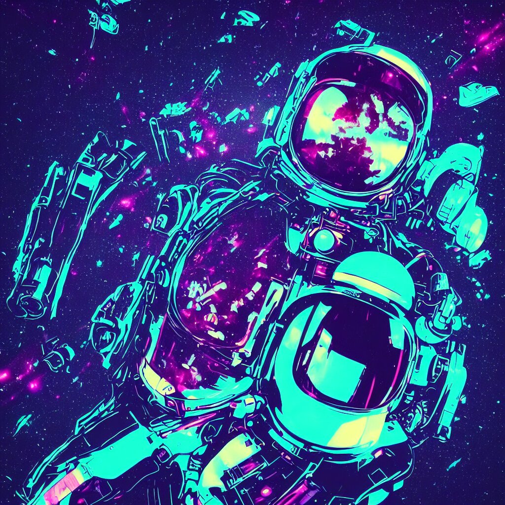 Lexica Astronaut Sucked Into Blackhole Synthwave Glitchy Reflective Holographic Neon 