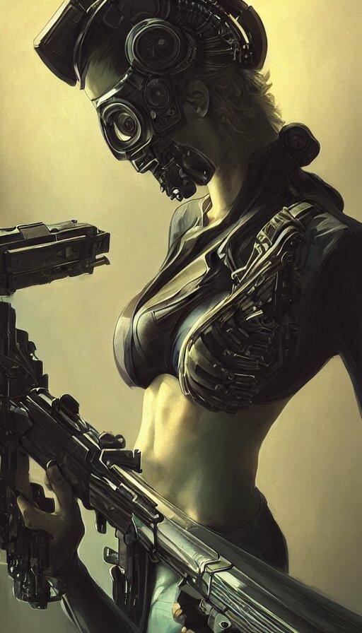 I have no mouth and i want to scream, cyberpunk angry gorgeous gunslinger, alterd carbon, William Gibson, neon, fibonacci, sweat drops, insane, intricate, highly detailed, digital painting, artstation, concept art, smooth, sharp focus, illustration, Unreal Engine 5, 8K, art by artgerm and greg rutkowski and alphonse mucha