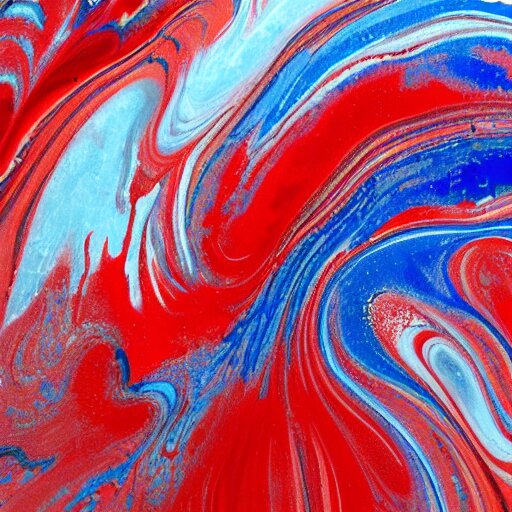 wet paint marbling, red and blue duotone 