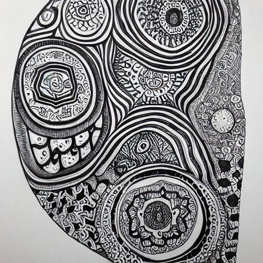 a hyper detailed organic biomorphic black and white ink drawing of a super symmetrical mandala lizzie snow zen pattern zentangle henna hyper realism crazy detail 