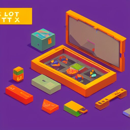 lootbox in the style of peter tarka, 3 d, isometric, game, octane, game, artstation 