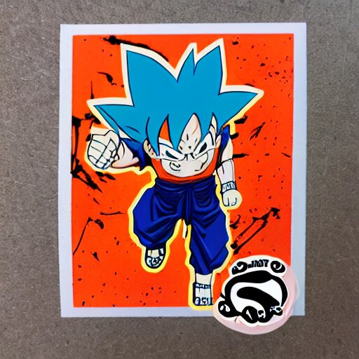 die cut sticker, goku one piece style, splatter paint 