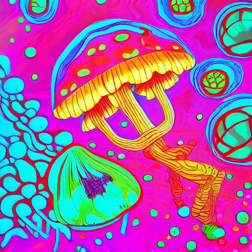 trippy mushrooms, acrilic paint, digital, artstation 