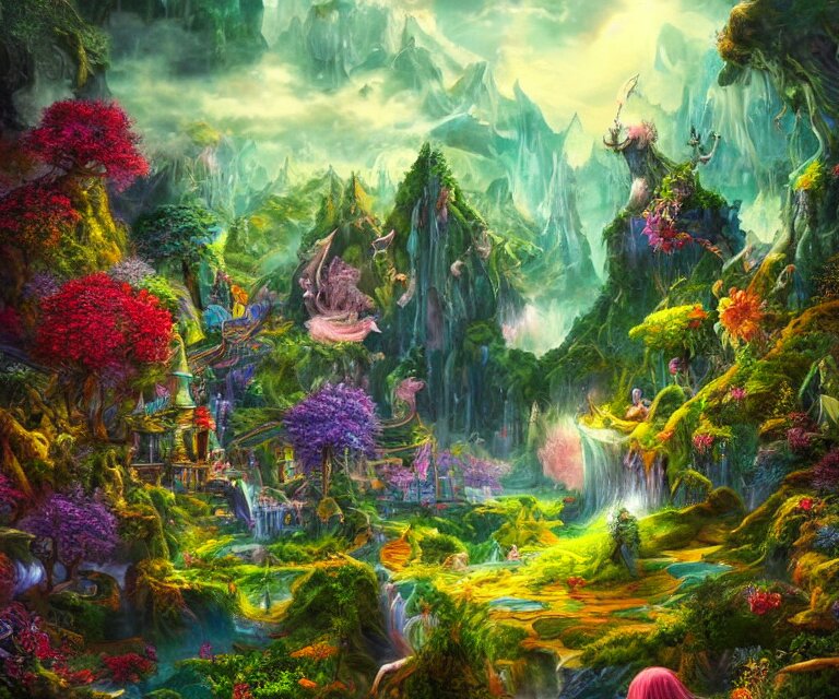 a mystical wonderland, high fantasy, magical elements, vibrant c 