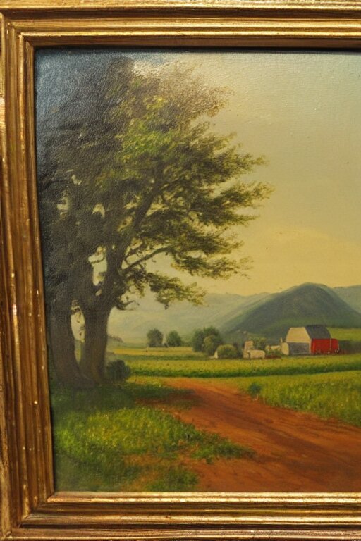 vintage oil painting of a farm landscape 