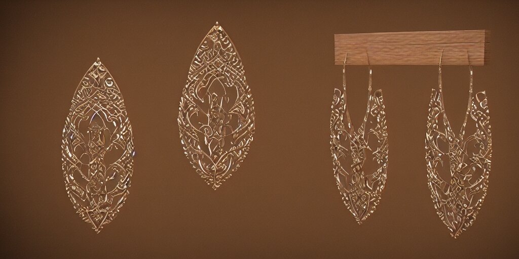 earring design, jewelry design, wood, nordic, art deco, intricate, elegant, material, product design, trending on artstation, cgsociety, photo realistic, design by ziva cph and isabel lennse and kalevala, 8 k, unreal engine, c 4 d 