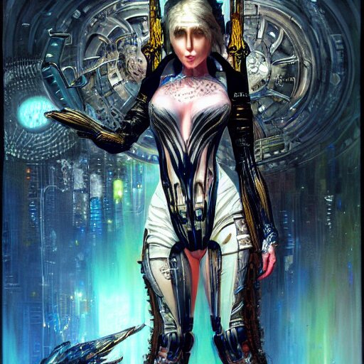 a full body beautiful woman wearing a cyberpunk outfit by karol bak, ayami kojima, artgerm, sakimichan, hr giger, blue eyes, weapons, electronics, high tech, concept art, fantasy 