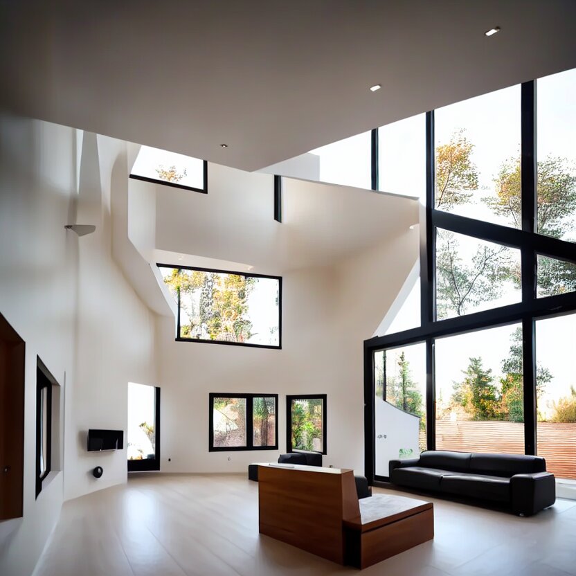 Interior photograph of a bright modern house, 8k, ultra HD