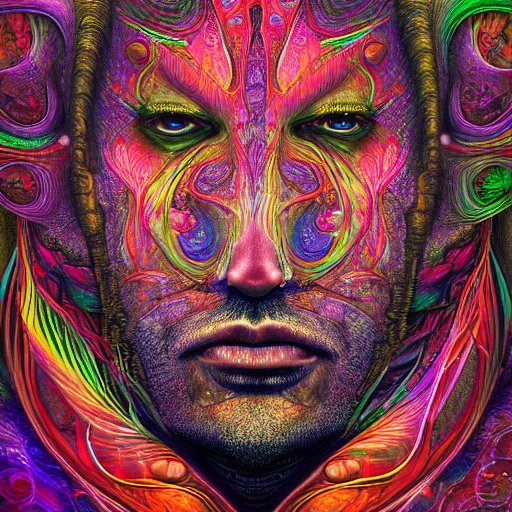 a digital painting of a man's face, digital art by android jones and amanda sage, behance contest winner, psychedelic art, biomorphic, rendering in intricate poster art, tarot card lovecraftian, outlined art 