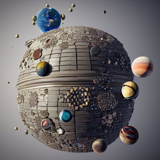 an old dirty trashcan full of discarded planets and stars hyperrealistic detailed beautiful intricate 3 d render 