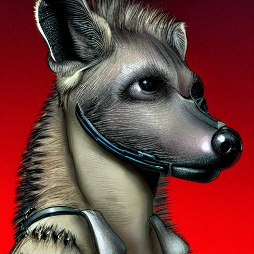 very cute baby cyborg hyena, realistic concept art, cyberpunk 